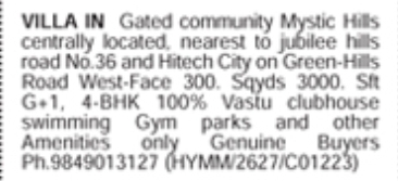 Villa for Sale: 4 BHK in Mystic Hills Gated Community