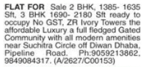 ZR Ivory Towers Gated Community Flats for Sale